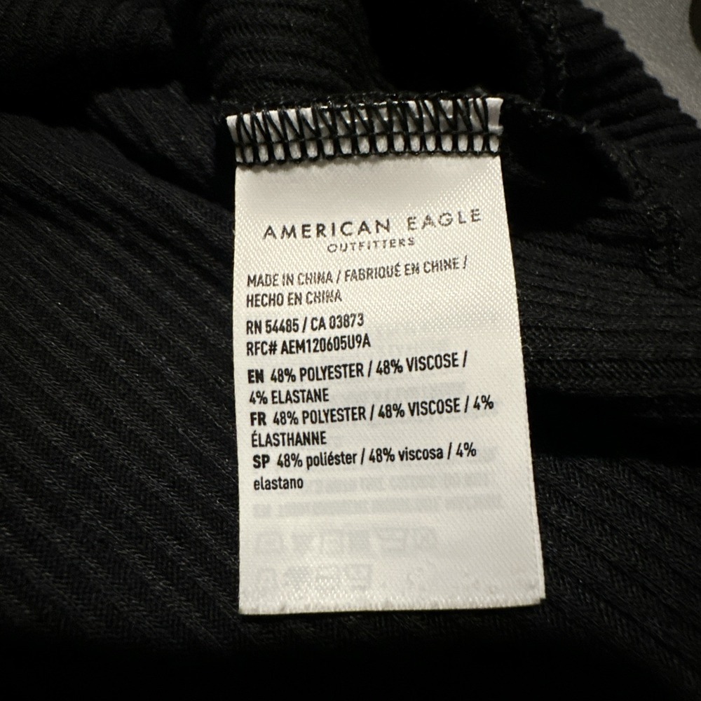 American Eagle Women's Medium Black Solid Knit V-Neck Button Henley Shift Dress - Picture 5 of 7